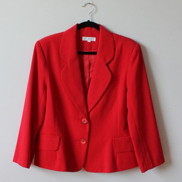 80s Vintage Report Collection Wool Blend Red Padded Blazer 11 - Picture 1 of 6